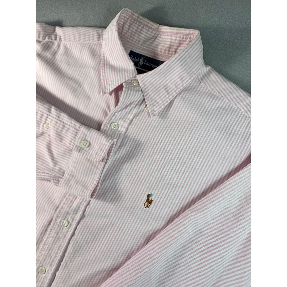 Ralph Lauren Mens Pink White Striped Oxford Button Down Shirt 16.5 33 L